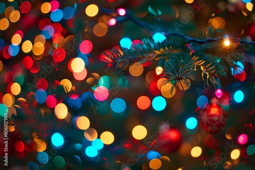 Christmas and New Year holidays background with defocused glowing bokeh lights