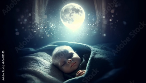 Newborn Asleep under the Moonlight 