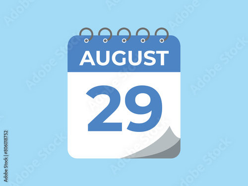 August 29 calendar reminder. 29 August daily calendar icon template. Calendar 29 August icon Design template. Vector illustration
