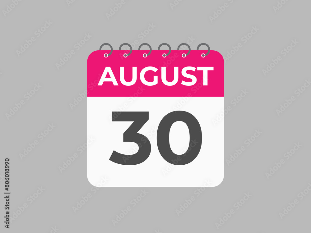 August 30 calendar reminder. 30 August daily calendar icon template. Calendar 30 August icon Design template. Vector illustration
August 30 calendar reminder. 30 August daily calendar icon template. Calendar 30 August icon Design template. Vector illustration