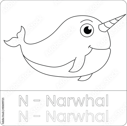 Narwhal Coloring Page – Cute Arctic Sea Animal Line Art for Kids