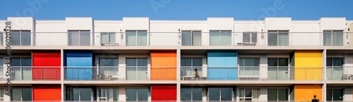 Vibrant Living  Residential Complex Building Featuring Colorful Bay Windows Exterior