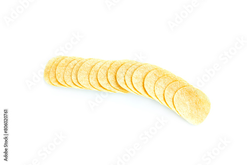 Potato chips mixed chili powder isolated on white background, Spicy potato chips 