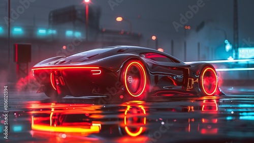 A concept car in a futuristic style in neon light © CaptainMCity