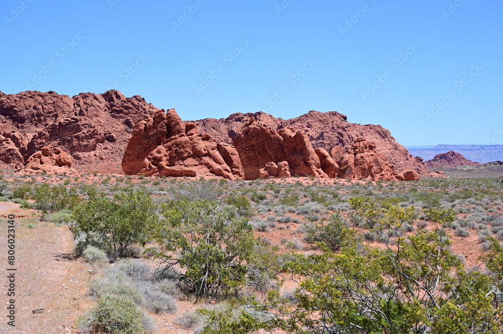 Fototapeta premium Valley of Fire in Nevada on a scorching hot day during April 2024. 