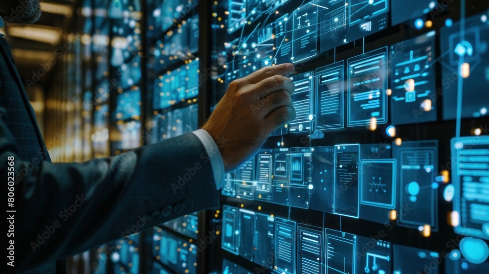 © Nijat - Documents management information system concept, Businessman using visual screen internet for Documents management information system and ERP program data directory in company, ERP document management