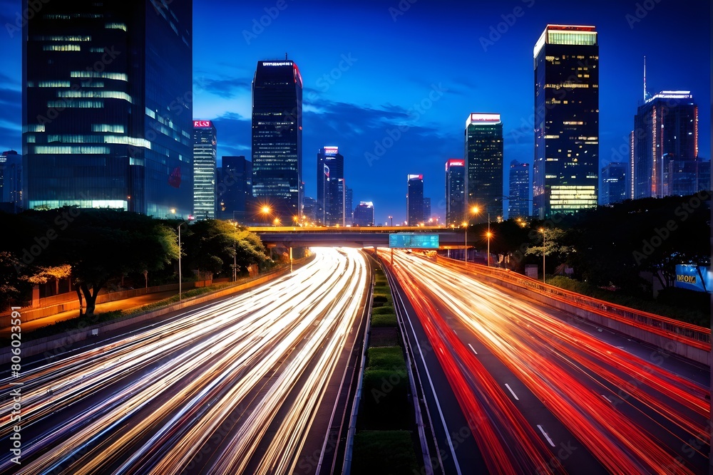 dynamic motion blur of an urban highway at evening rush hour dynamic motion blur of an urban highway at evening rush hour