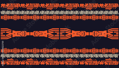 retro ethnic tribal mix to cyberpunk pattern seamless background for fabric and textile,2d illustration