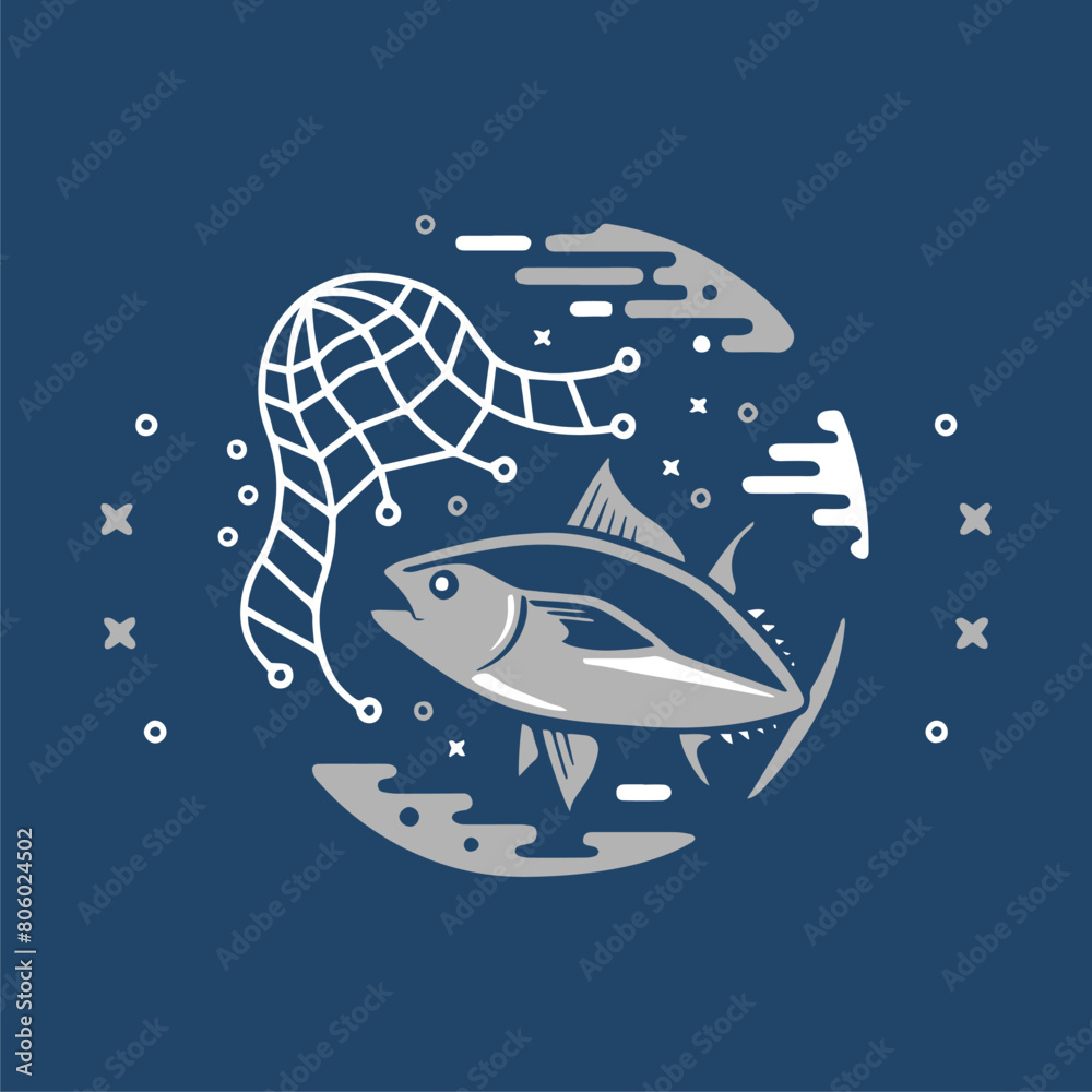 Illustration of tuna fish and fisherman's net vector images Illustration of tuna fish and fisherman's net vector images