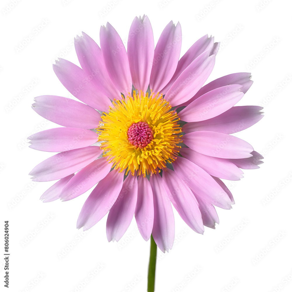 Pink aster thin petals radiating from yellow center slight curve at tips Symphyotrichum novae angliae