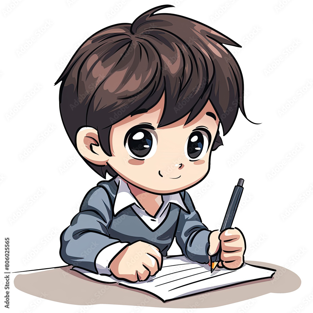 Cute cartoon boy writing illustration. Cartoon boy character. Cute cartoon boy writing illustration. Cartoon boy character.