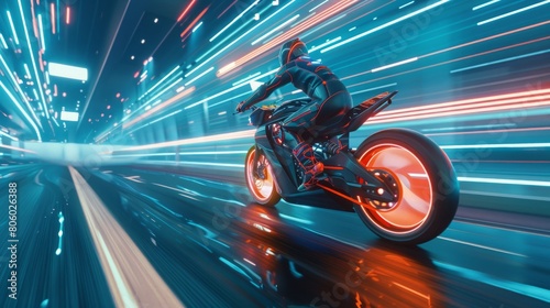 Sonic Blur: Motorcycle Reacting to Dynamic Holographic Highway Signs in Motion, motion blur, time lapse 