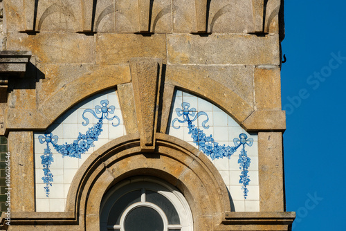 panel of decorative azulejos on the facade of a building in Braga, Portugal