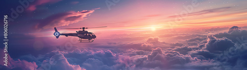 Elevate Romantic Aviation with a captivating high-angle perspective of a couple exchanging vows on a helicopter