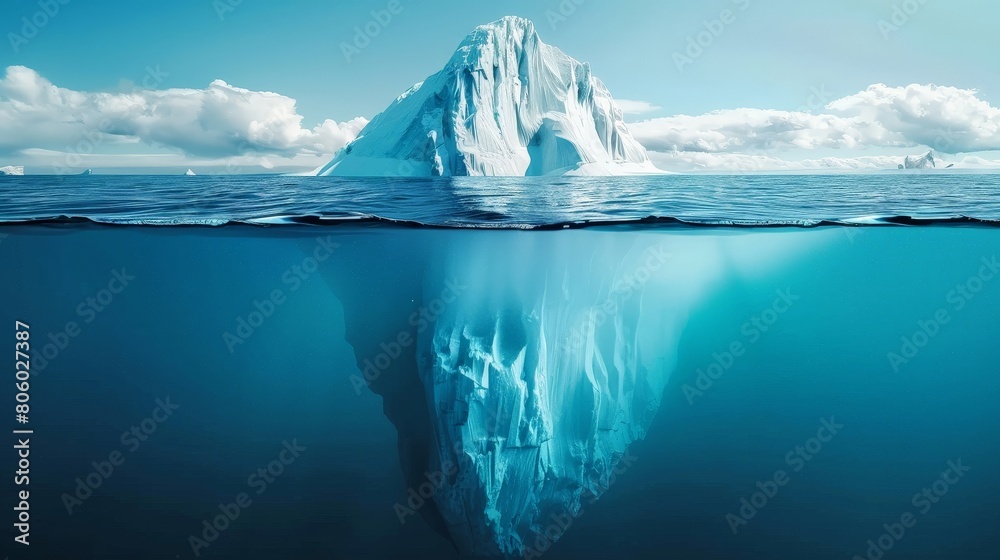 Iceberg melting rapidly in an open water body, a stark image of climate change Iceberg melting rapidly in an open water body, a stark image of climate change