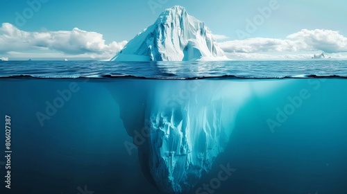 Iceberg melting rapidly in an open water body, a stark image of climate change © Sasint