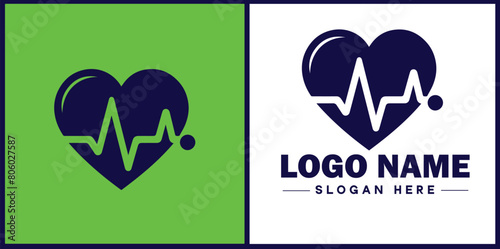 Heart with pulse icon Heartbeat icon Cardiogram symbol Pulse sign flat logo sign symbol editable vector