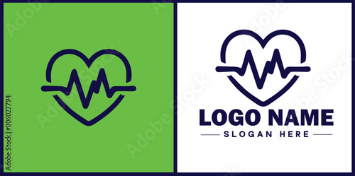 Heart with pulse icon Heartbeat icon Cardiogram symbol Pulse sign flat logo sign symbol editable vector