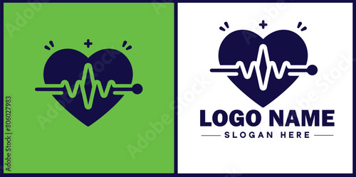 Heart with pulse icon Heartbeat icon Cardiogram symbol Pulse sign flat logo sign symbol editable vector