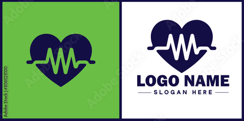 Heart with pulse icon Heartbeat icon Cardiogram symbol Pulse sign flat logo sign symbol editable vector