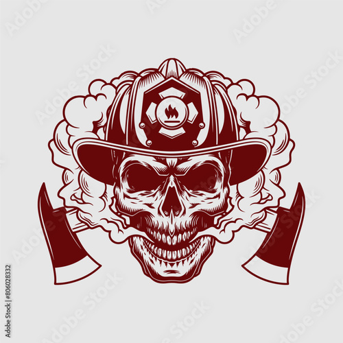 Firefighter illustration with an axe and smoke