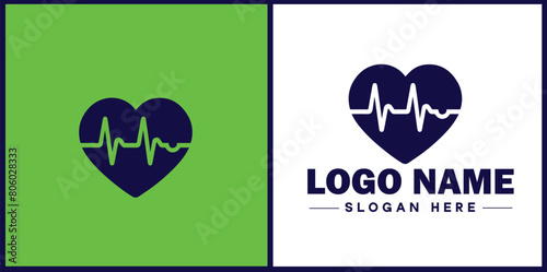 Heart with pulse icon Heartbeat icon Cardiogram symbol Pulse sign flat logo sign symbol editable vector
