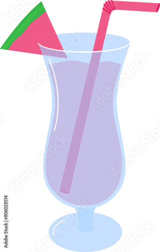 Watermelon summer cocktail in a glass vector flat illustration (ID: 806028514)