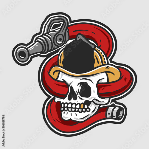 skull with a fire extinguisher hose Illustration Vector Image