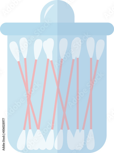 Glass jar with cotton swabs vector flat illustration