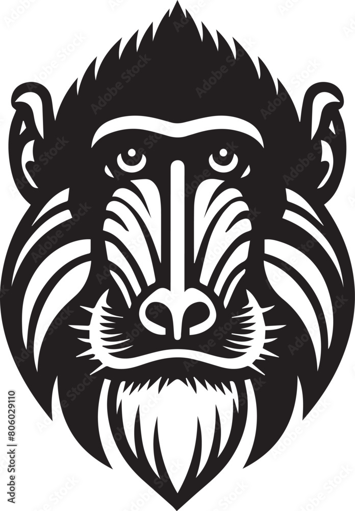 Mandrill Mandrillus sphinx monkey face Vector Illustration silhouette. Mandrill, Mandrillus sphinx is a large Old World monkey that can be found in west central Africa Mandrill Mandrillus sphinx monkey face Vector Illustration silhouette. Mandrill, Mandrillus sphinx is a large Old World monkey that can be found in west central Africa