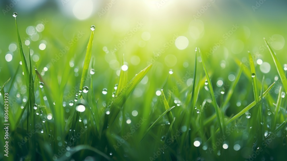 Grass in a meadow with dew drops, beautiful green summer background. Grass in a meadow with dew drops, beautiful green summer background.