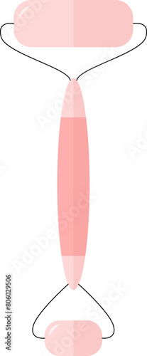 Rose quartz facial roller massager flat vector illustration