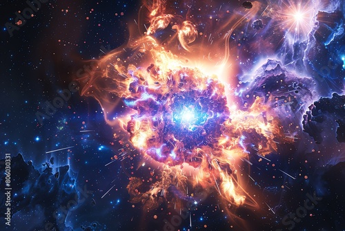 A supernova explosion in space  vivid colors  realistic style  wideangle view