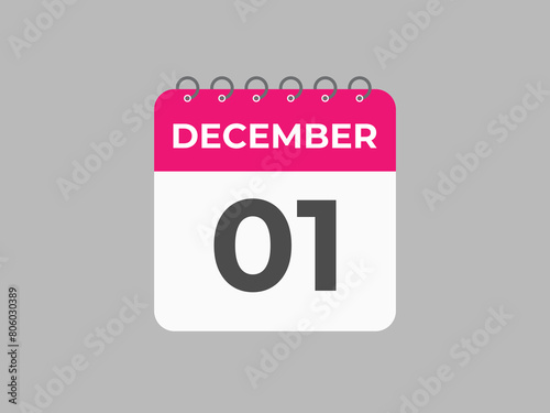 December 1 calendar reminder. 1 December daily calendar icon template. Calendar 1 December icon Design template. Vector illustration
