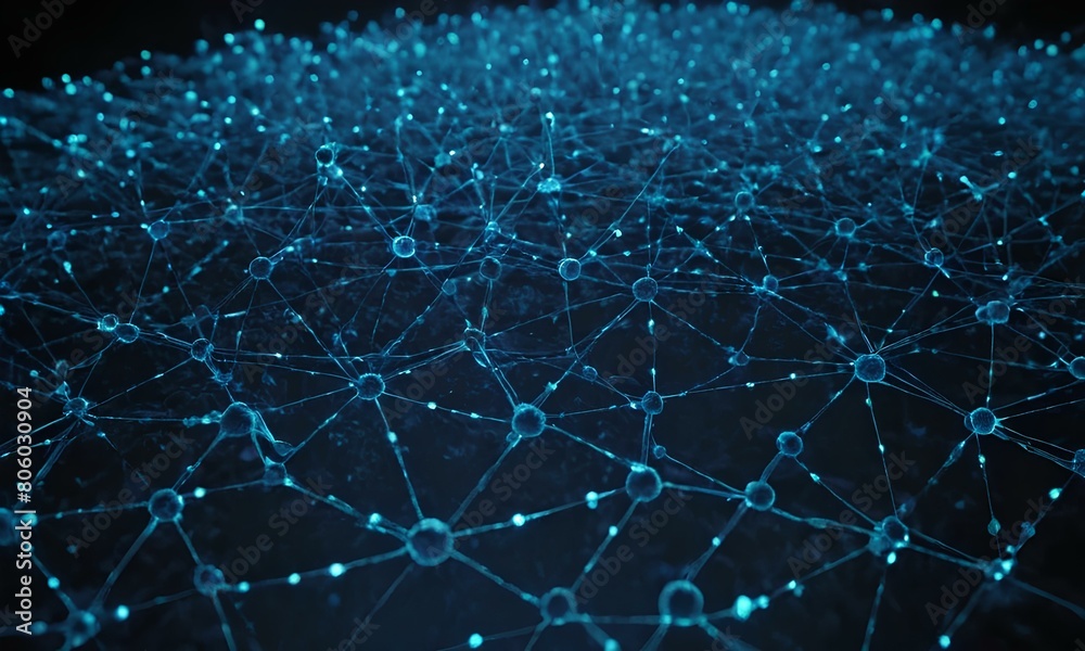 Fototapeta premium Data nodes connections with a blue theme in a modern way. Representing technology and data influence. AI Generated