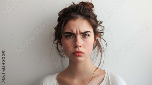 young woman upset. I'm having a really bad day today. pouting, disgusted 