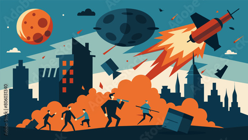 The images projected by the Terror Telescope showed a world ravaged by war with bombs dropping and buildings crumbling as people fled in terror..