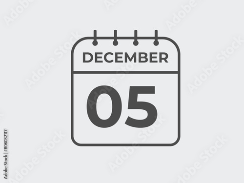 December 5 calendar reminder. 5 December daily calendar icon template. Calendar 5 December icon Design template. Vector illustration
