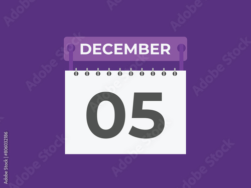 December 5 calendar reminder. 5 December daily calendar icon template. Calendar 5 December icon Design template. Vector illustration
