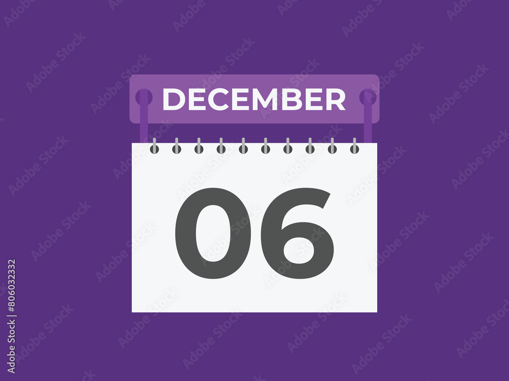 December 6 calendar reminder. 6 December daily calendar icon template. Calendar 6 December icon Design template. Vector illustration
December 6 calendar reminder. 6 December daily calendar icon template. Calendar 6 December icon Design template. Vector illustration