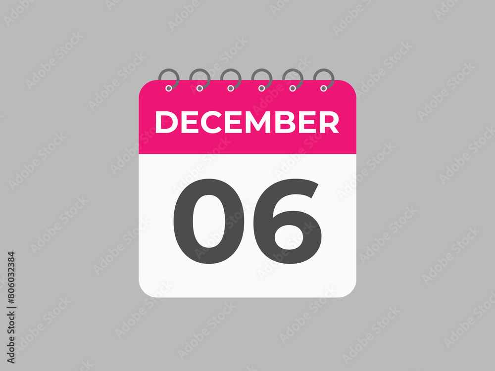 December 6 calendar reminder. 6 December daily calendar icon template. Calendar 6 December icon Design template. Vector illustration
December 6 calendar reminder. 6 December daily calendar icon template. Calendar 6 December icon Design template. Vector illustration