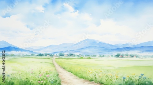 水彩　風景　田舎