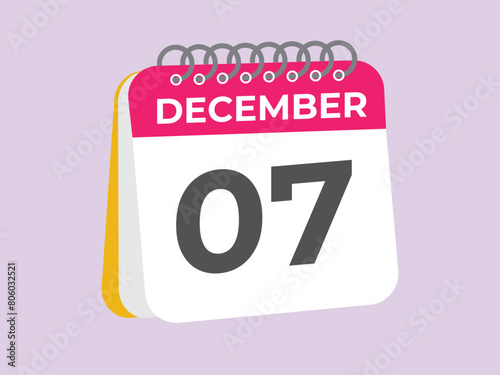 December 7 calendar reminder. 7 December daily calendar icon template. Calendar 7 December icon Design template. Vector illustration

