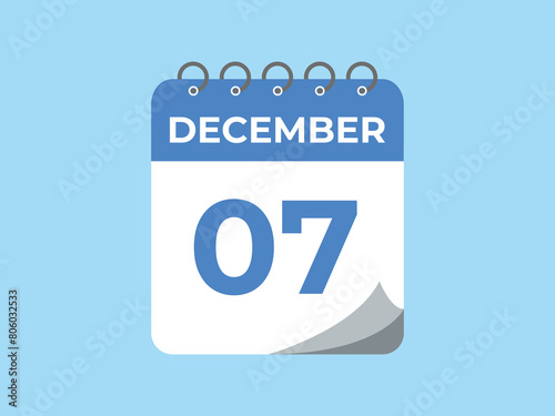 December 7 calendar reminder. 7 December daily calendar icon template. Calendar 7 December icon Design template. Vector illustration

