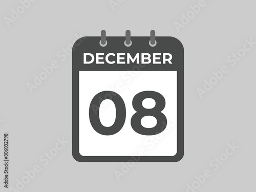 December 8 calendar reminder. 8 December daily calendar icon template. Calendar 8 December icon Design template. Vector illustration
