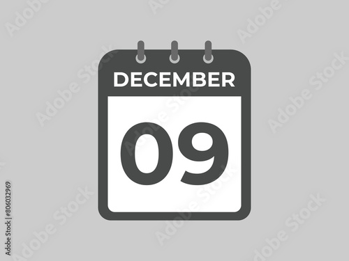 December 9 calendar reminder. 9 December daily calendar icon template. Calendar 9 December icon Design template. Vector illustration

