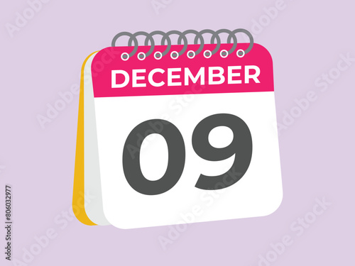 December 9 calendar reminder. 9 December daily calendar icon template. Calendar 9 December icon Design template. Vector illustration
