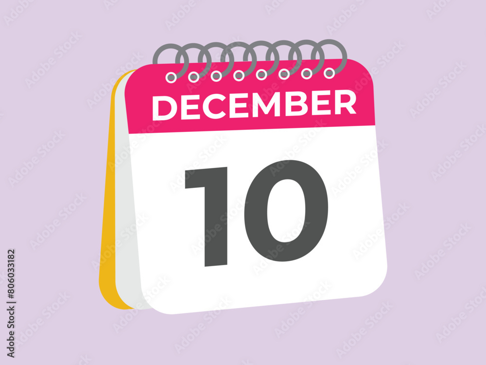 December 10 calendar reminder. 10 December daily calendar icon template. Calendar 10 December icon Design template. Vector illustration
