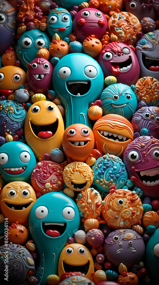 Cute colorful glazed сraft cookies that depict playful and creative extraterrestrial characters. Cute colorful glazed сraft cookies that depict playful and creative extraterrestrial characters.