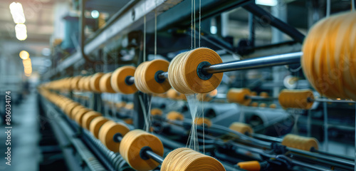 Wallpaper Mural Closeup yellow bobbin thread cones on a warping machine, textile mill. Making Balls of Yarn in factory. Textile industry, spools on spinning machine. Torontodigital.ca